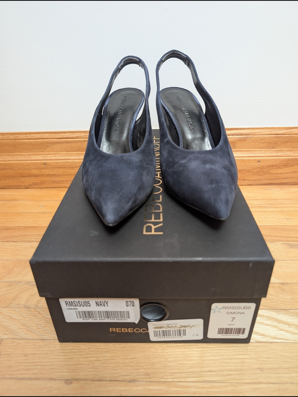 Rebecca Minkoff Navy Suede Pointed Slingback Pumps